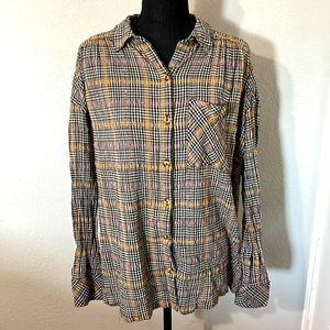 Free People Plaid Button Down Oversized S